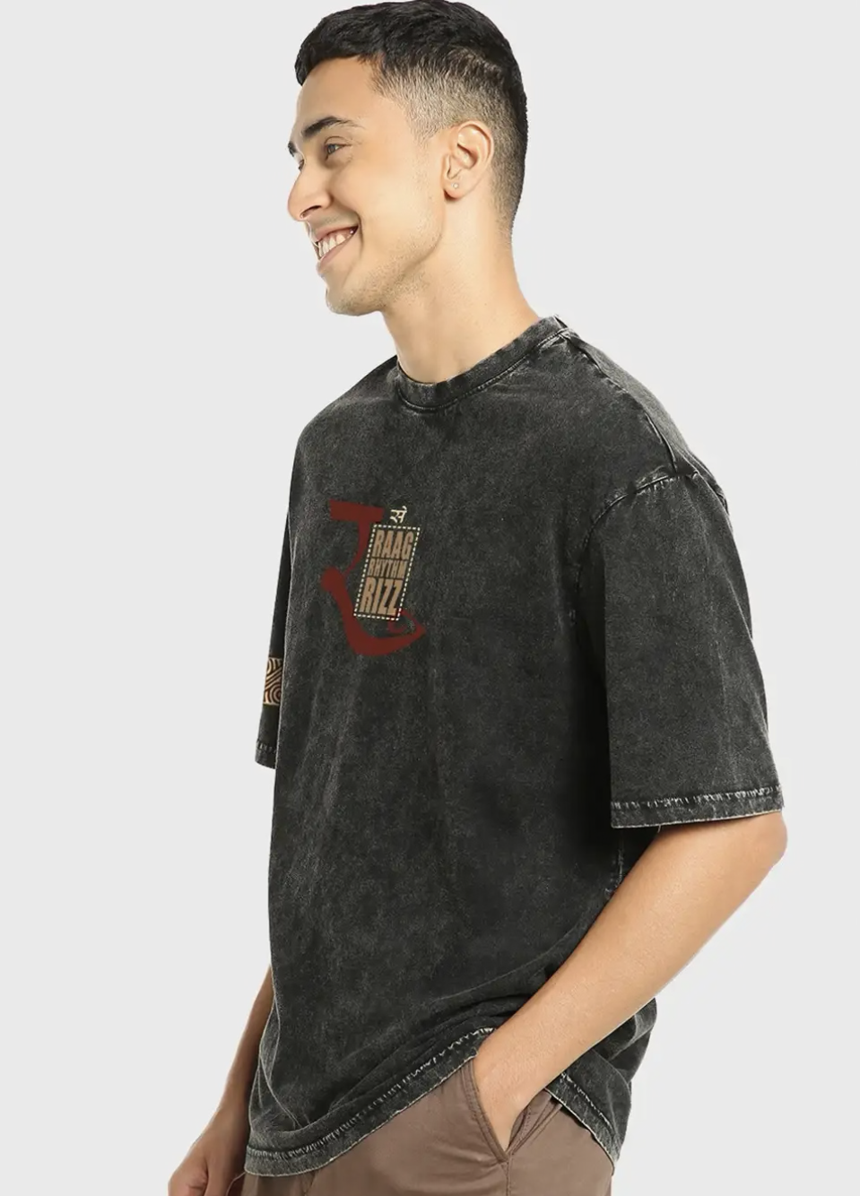 BEWAKOOF Men Graphic Print Oversized Fit Acid Wash T-Shirt