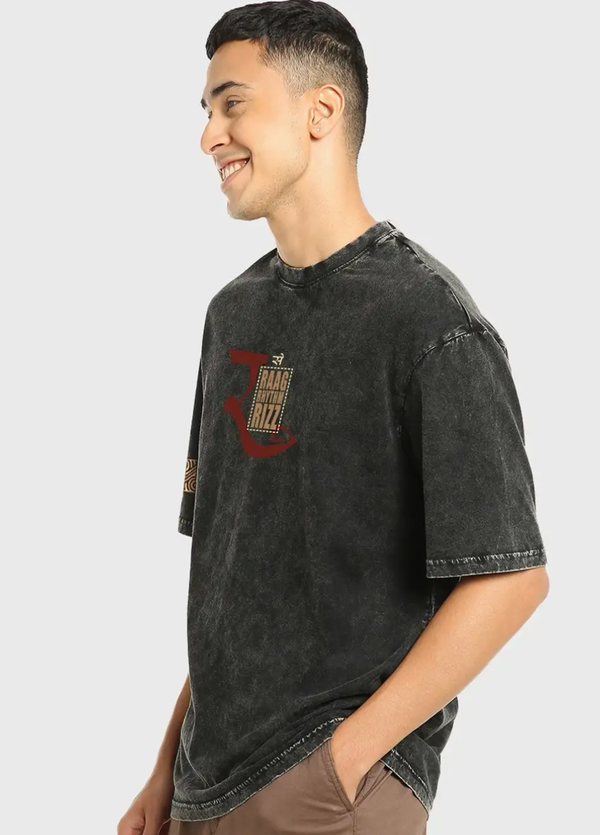 BEWAKOOF Men Graphic Print Oversized Fit Acid Wash T-Shirt