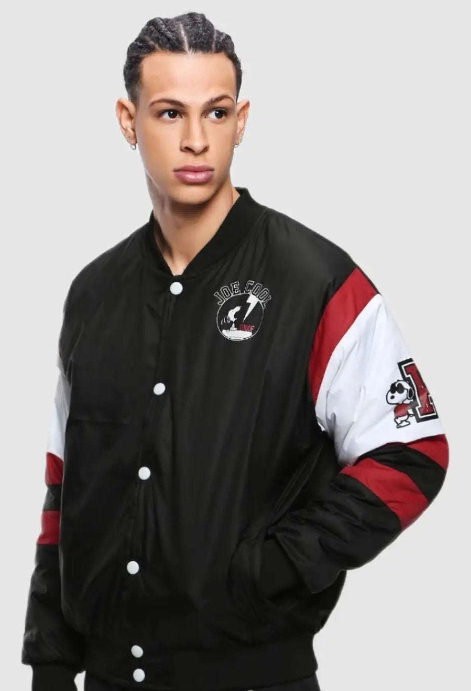 BEWAKOOF Men Peanuts Typography Oversized Fit Bomber Jacket