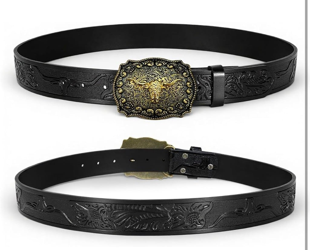 GUSTAVE® Belts for Men Western Cowboy PU Leather Men Belt