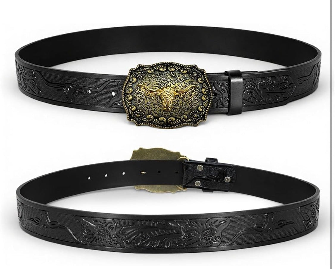 GUSTAVE® Belts for Men Western Cowboy PU Leather Men Belt