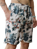 Zilcon Men's Casual Shorts Printed Fabric Drawstring Summer Beach Shorts