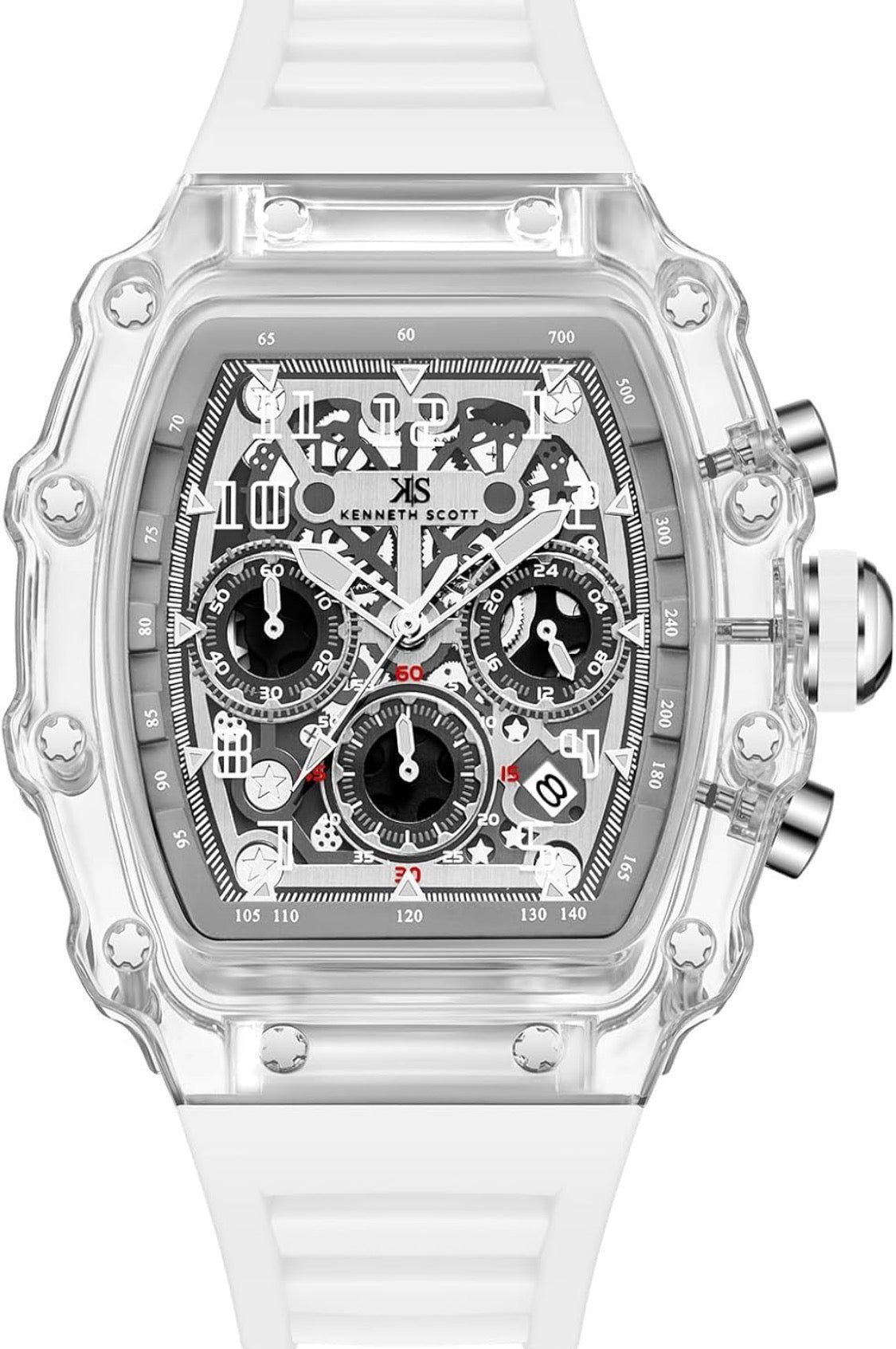 Kenneth Scott Gents's Watch, Multi Function Display and Silicone Strap Strap - K25103-ZSWI, White