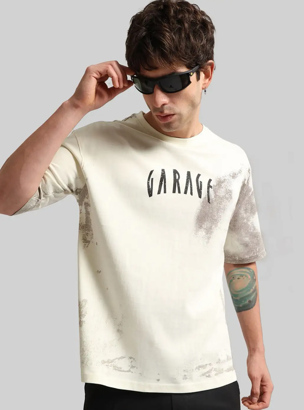 CRAZYMONK Men Printed Oversized Fit Crew-Neck T-Shirt