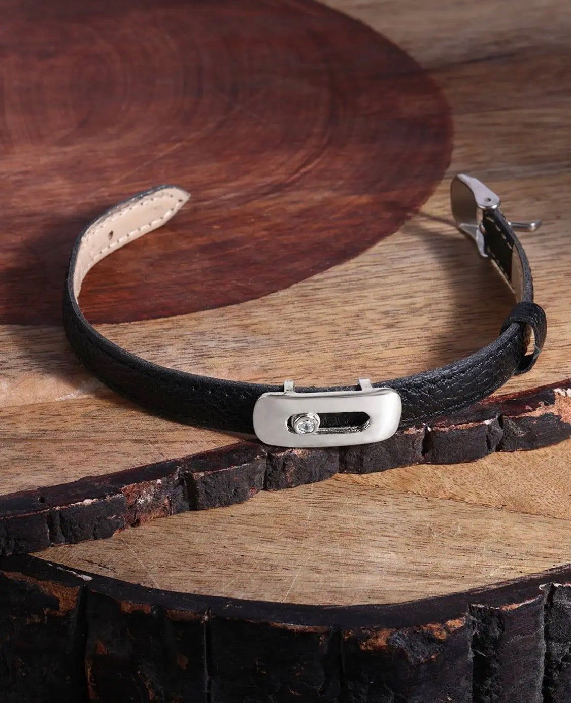 MINUTIAE Men Silver Plated Crystals Wraparound Bracelet
