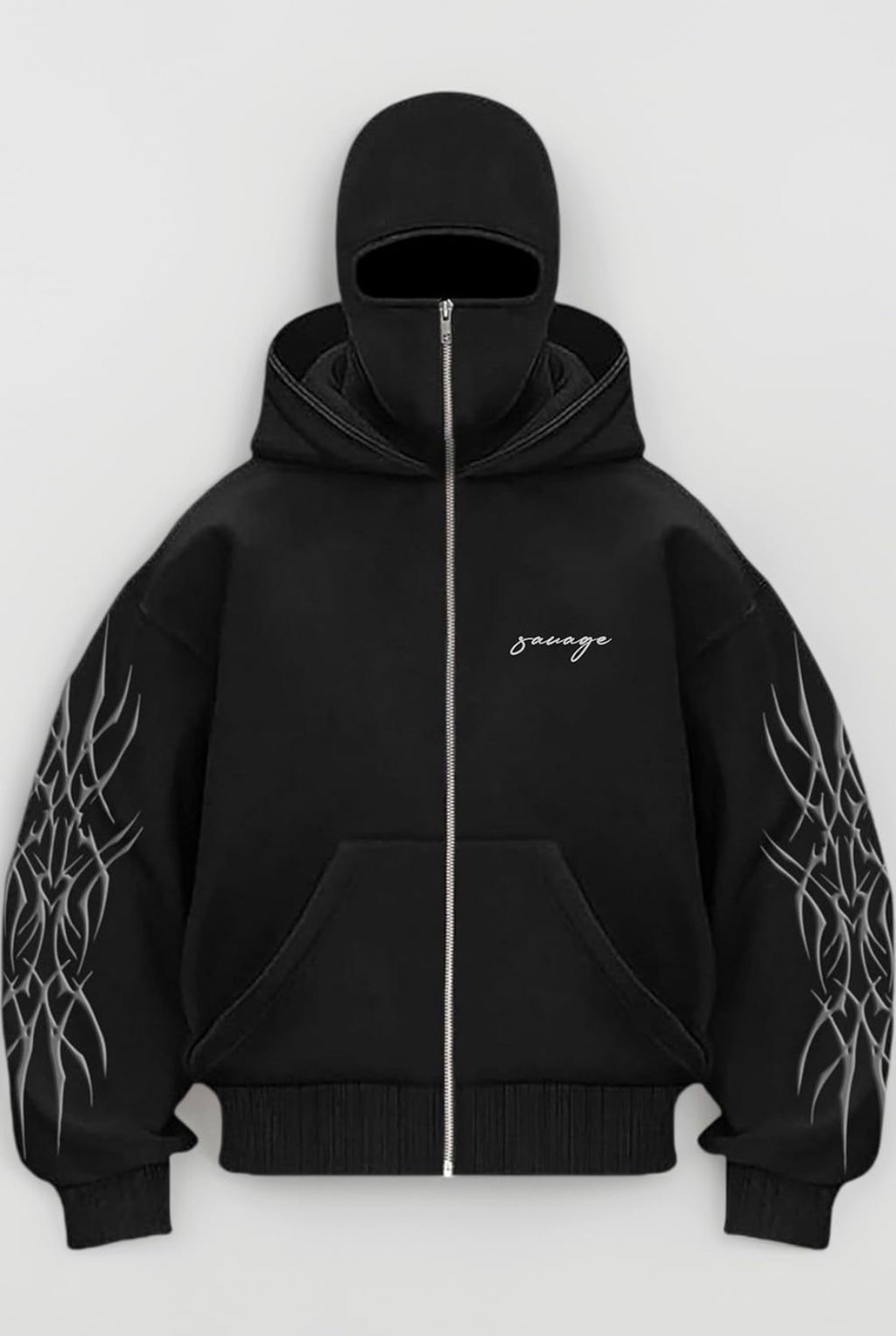 BE SAVAGE Ninja Balaclava Zipper Hoodie Zipper Jacket for Men Winterwear Jackets for Men