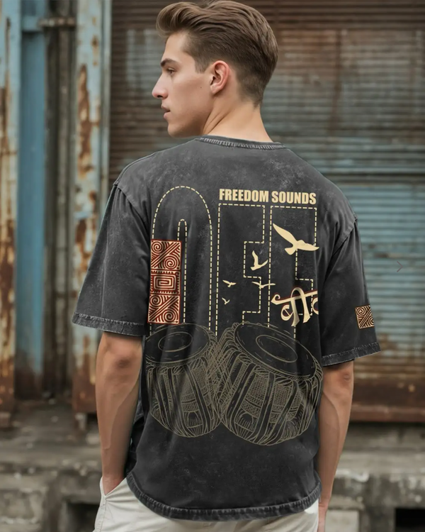 BEWAKOOF Men Graphic Print Oversized Fit Acid Wash T-Shirt