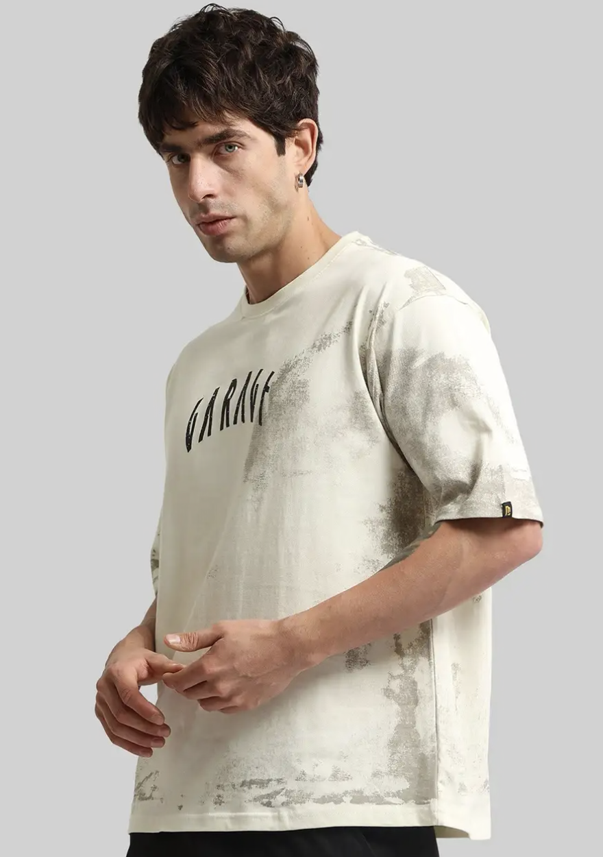 CRAZYMONK Men Printed Oversized Fit Crew-Neck T-Shirt