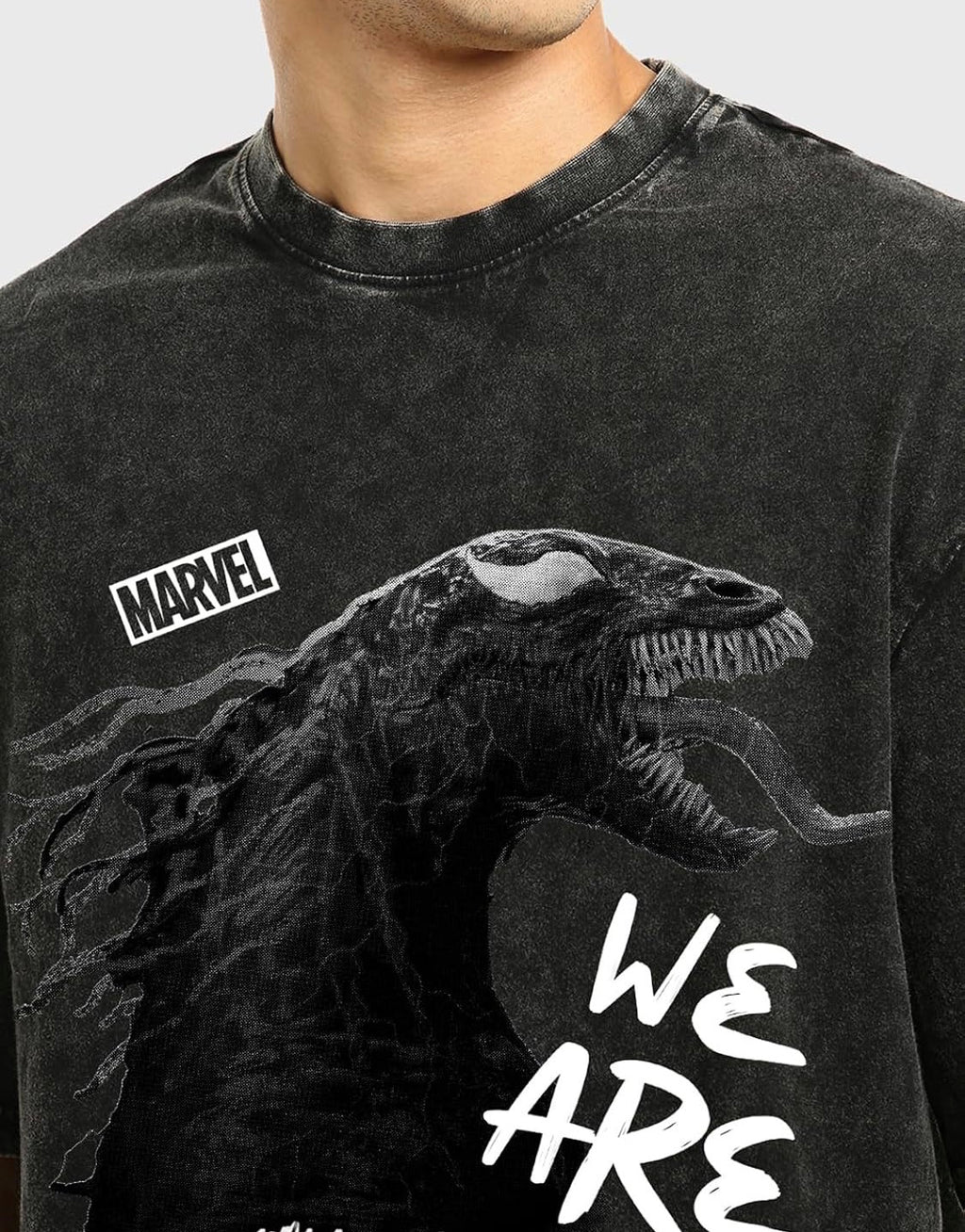 Bewakoof X Marvel Venom Men's 100% Cotton Graphic Print Oversized Fit Half Sleeve Round Neck T-Shirt