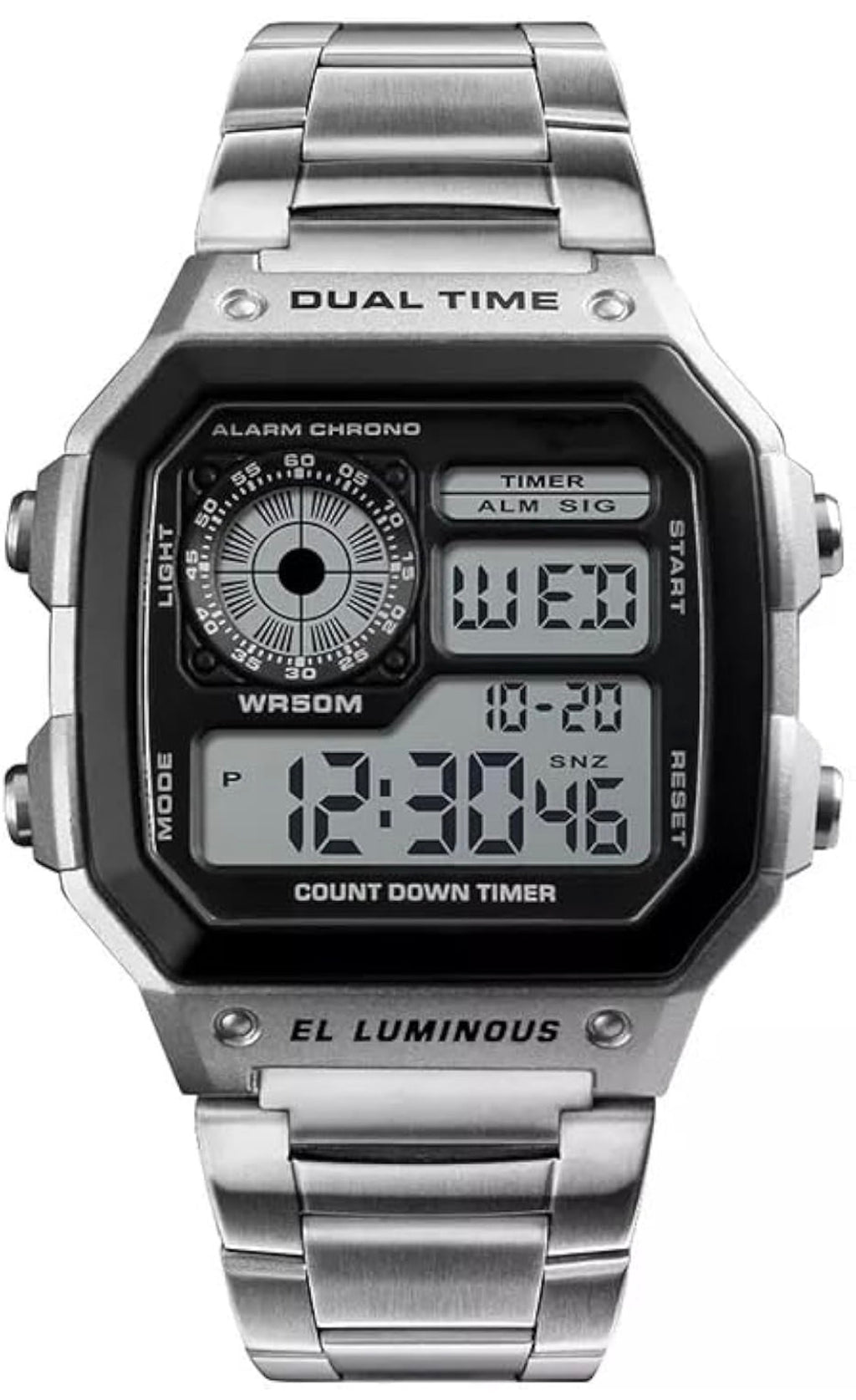 Shocknshop Digital Sports Square Black Dial Stainless Steel Strap Unisex Watch